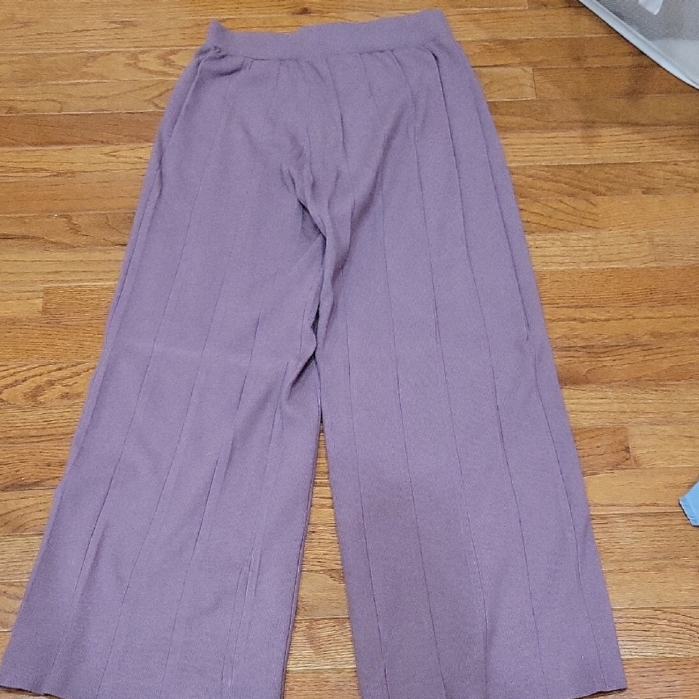 Lavender Wide-Leg Knit Pants with Elastic Waist Set with shirt